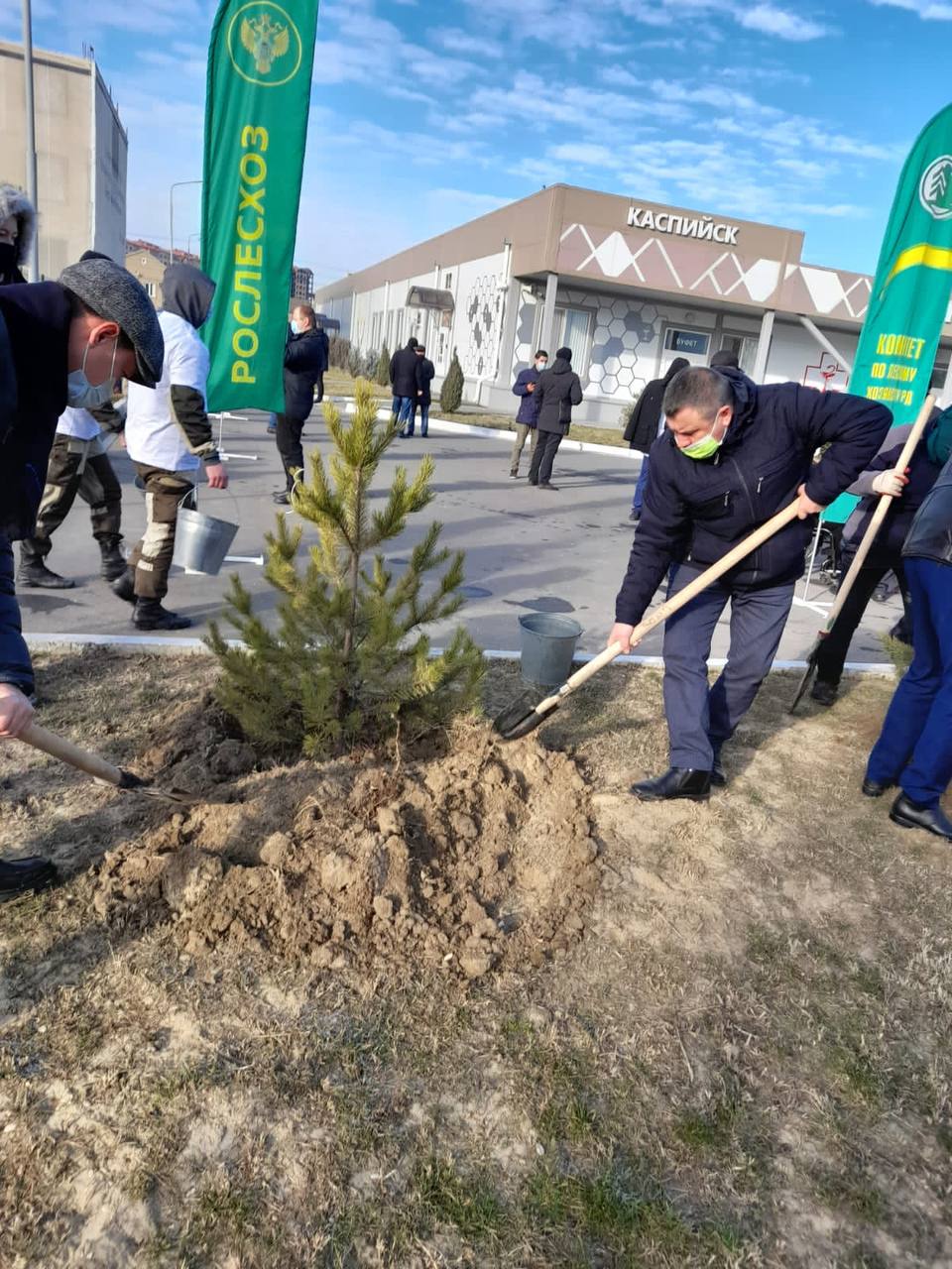 Аллею медиков высадили у ковид-центра в Каспийске