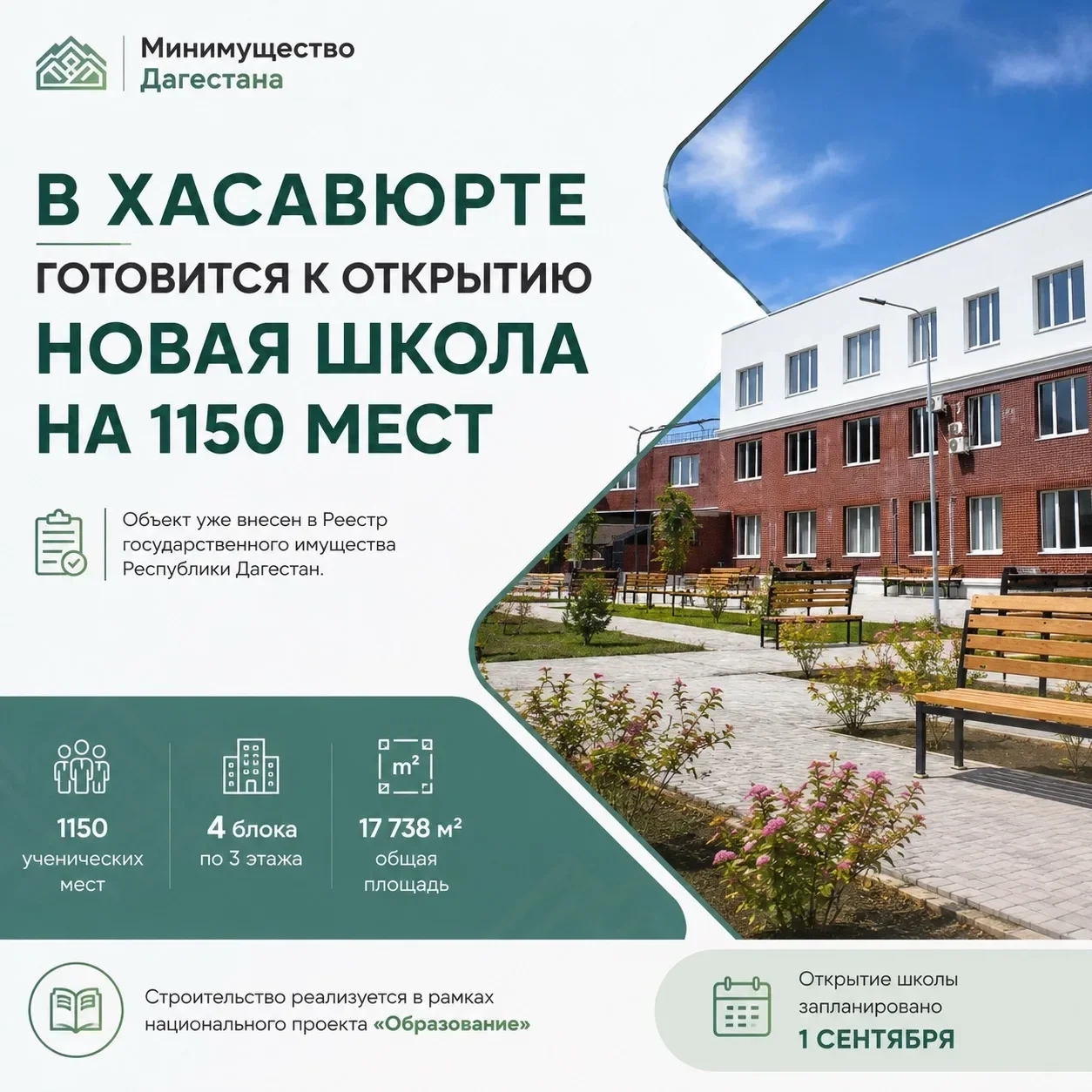 В Хасавюрте готовится к открытию новая школа на 1150 мест